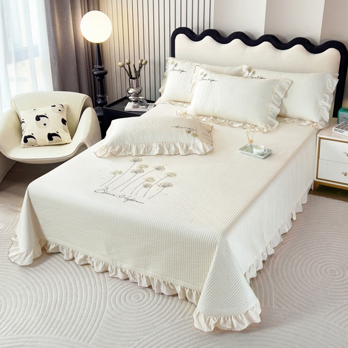 91家纺网 家纺一手货源 找家纺 OL家纺2025新款天丝床盖三件套系列-蒲公英 孔白米