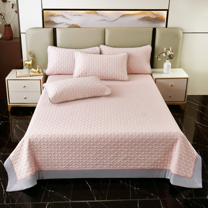 91家纺网 家纺一手货源 找家纺 OL家纺2025新款凉感丝夏被床盖款三件套 初恋粉