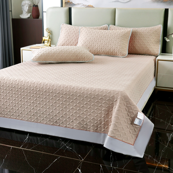 91家纺网 家纺一手货源 找家纺 OL家纺2025新款凉感丝夏被床盖款三件套 奶茶色