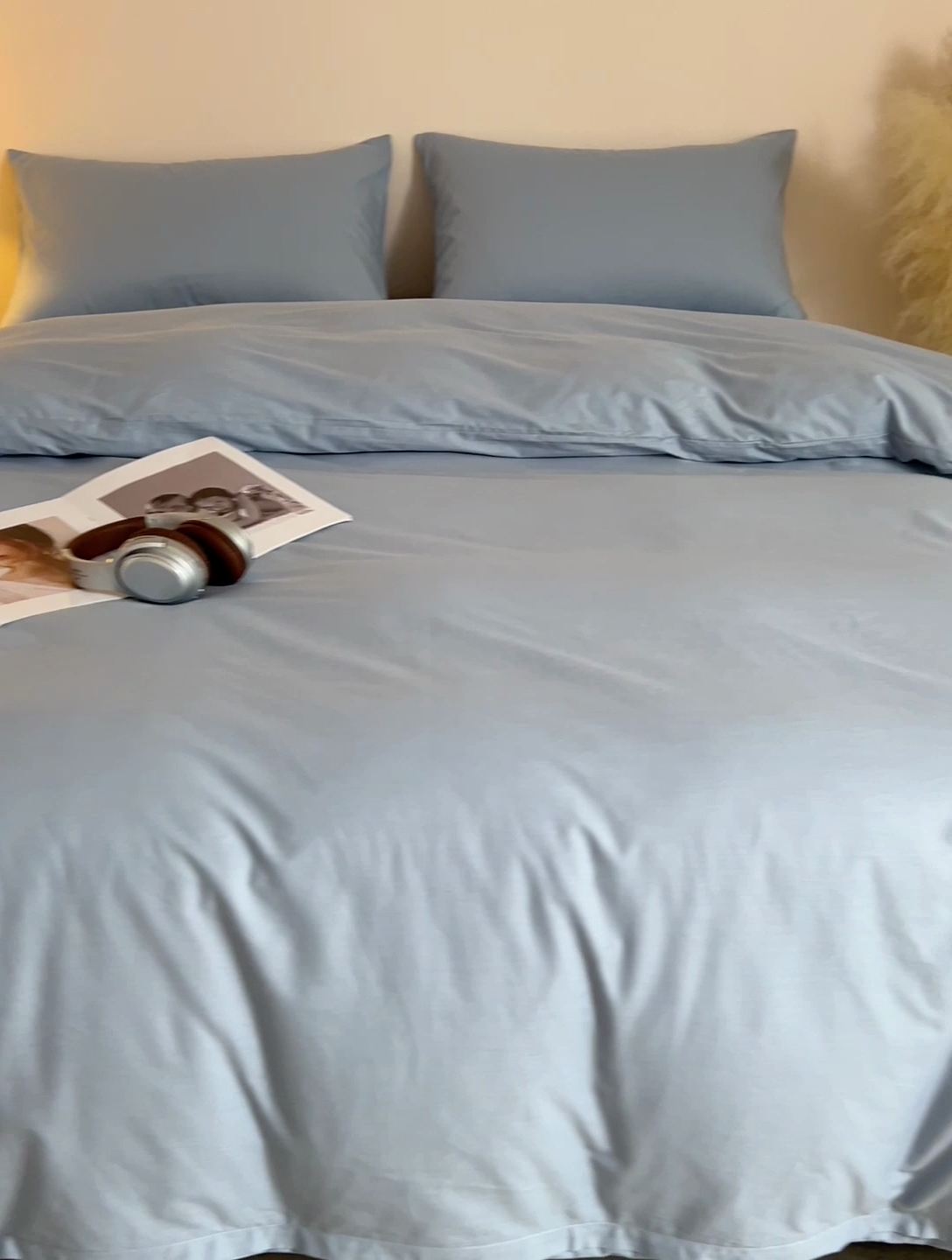 91家纺网 家纺一手货源 找家纺 泽西家纺2025新款A类全棉双拼纯色纯棉单被套 雾蓝