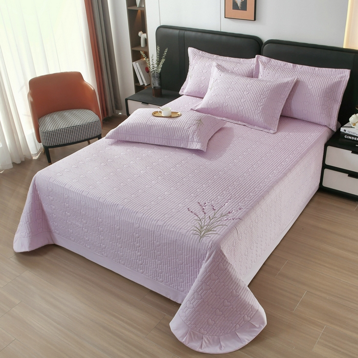 91家纺网 家纺一手货源 找家纺 OL家纺2025新款玉锦缎纯色床盖三件套-薰衣草 紫色