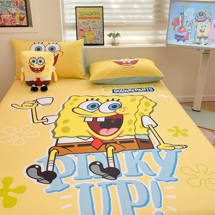 91家纺网 家纺一手货源 找家纺 金爱家2025新款全棉大版单品-床笠 棉单品-咖啡海绵宝宝