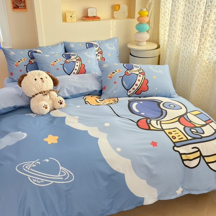 91家纺网 家纺一手货源 找家纺 金爱家 2025新款太空人纯棉四件套 环游太空人