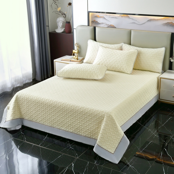 91家纺网 家纺一手货源 找家纺 OL家纺2025新款凉感丝夏被床盖款三件套 柠檬黄