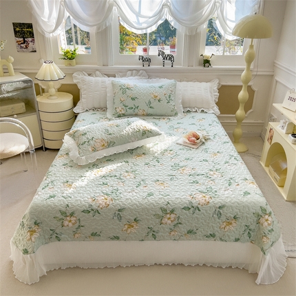 迪梦思家纺 2025新款A类莱赛尔兰精天丝韩版印花床盖床裙床褥夏被 床盖-春晓