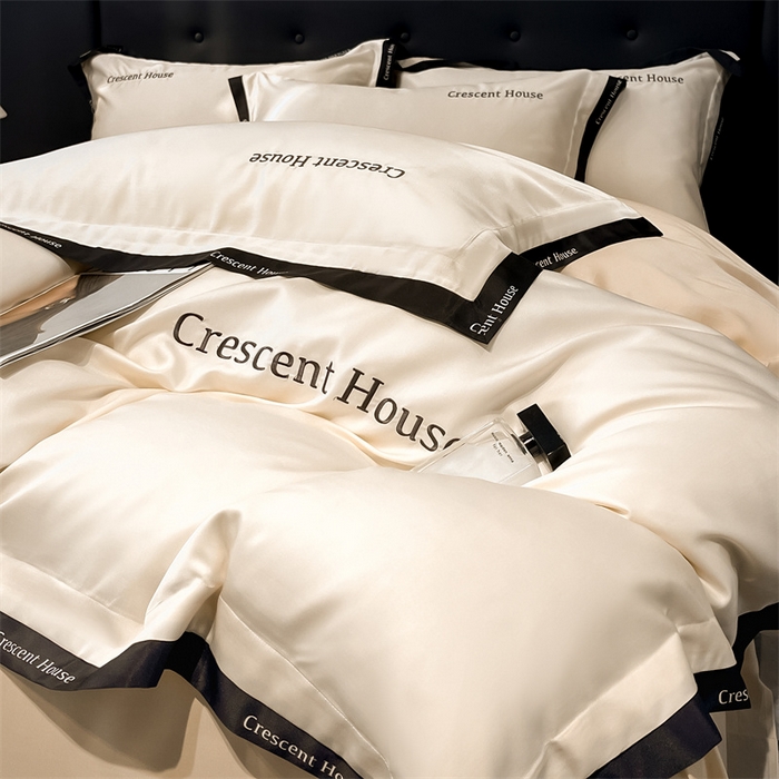 91家纺网 家纺一手货源 找家纺 笙意家纺 2025新款轻奢时尚水洗冰丝四件套-奥芬系列 奥芬-奶昔白+梧桐杏