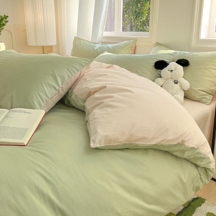 91家纺网 家纺一手货源 找家纺 泽西家纺2025新款A类全棉双拼纯色纯棉单被套 橄榄绿+奶茶