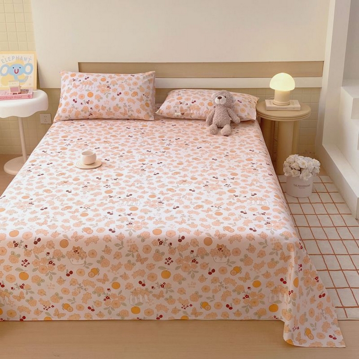 91家纺网 家纺一手货源 找家纺 ME/ERA HOME寐时代 2025新款全棉老粗布床单款三件套 全棉卡通-橙意满满