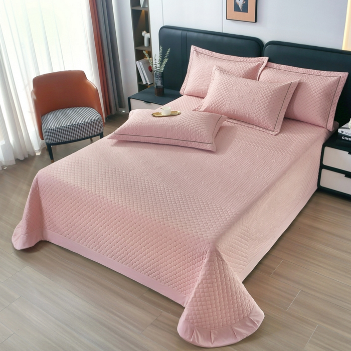 91家纺网 家纺一手货源 找家纺 OL家纺2025新款玉锦缎纯色床盖三件套-巴格莉 豆沙