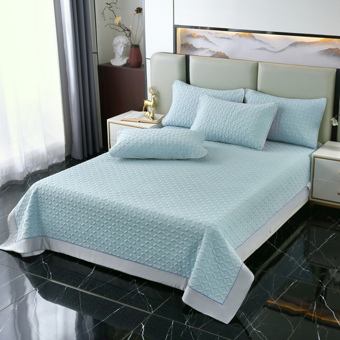 91家纺网 家纺一手货源 找家纺 OL家纺2025新款凉感丝夏被床盖款三件套 天空蓝