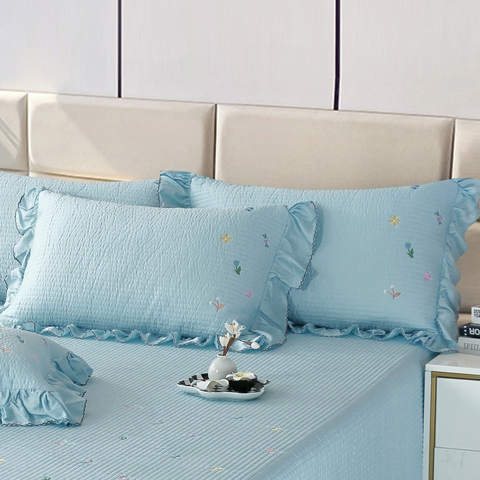 91家纺网 家纺一手货源 找家纺 OL家纺2025新款天丝床盖三件套系列-清新交响曲 秋波蓝