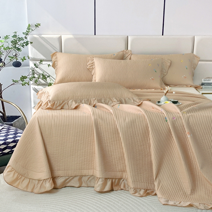 91家纺网 家纺一手货源 找家纺 OL家纺2025新款天丝床盖三件套系列-清新交响曲 枣栗色