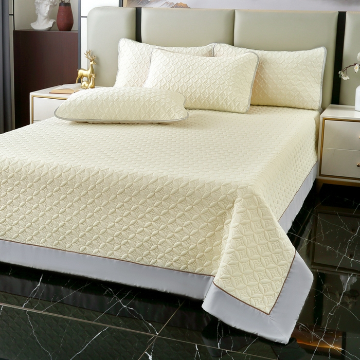 91家纺网 家纺一手货源 找家纺 OL家纺2025新款凉感丝夏被床盖款三件套 柠檬黄