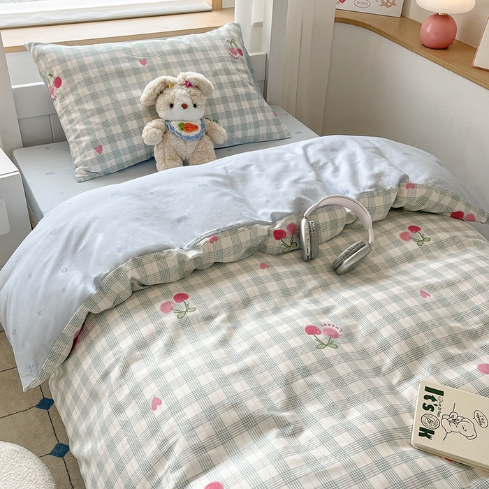 91家纺网 家纺一手货源 找家纺 慕尚家纺 2025新款全棉印花学生三件套套件 樱桃