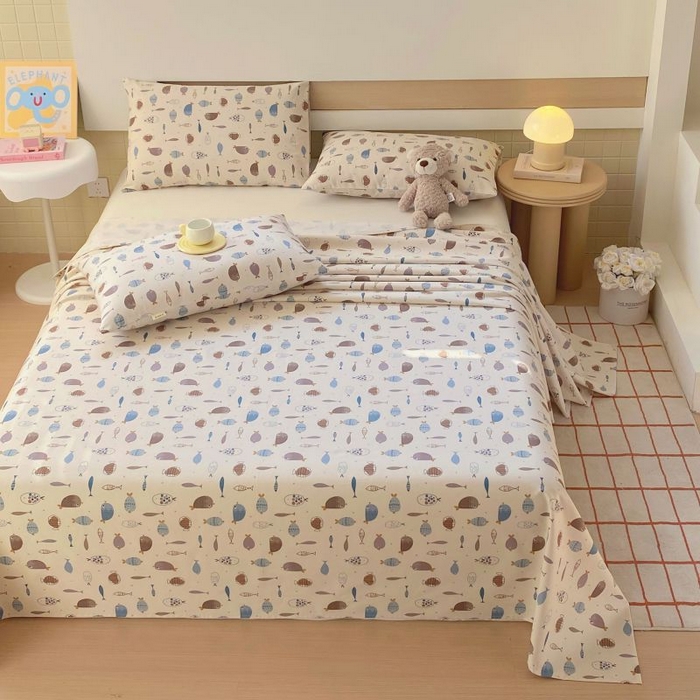 91家纺网 家纺一手货源 找家纺 ME/ERA HOME寐时代 2025新款全棉老粗布床单款三件套 全棉卡通-海底世界