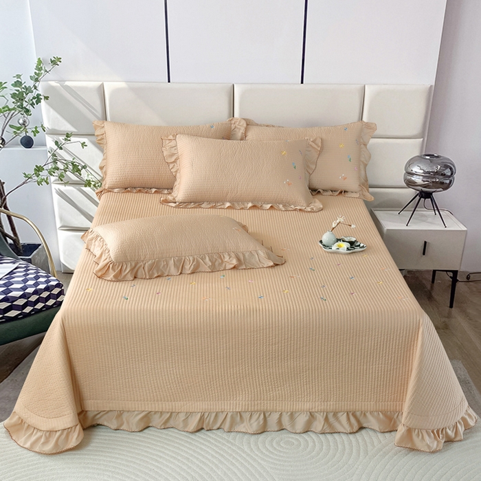 91家纺网 家纺一手货源 找家纺 OL家纺2025新款天丝床盖三件套系列-清新交响曲 枣栗色