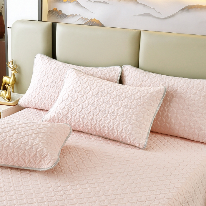 91家纺网 家纺一手货源 找家纺 OL家纺2025新款凉感丝夏被床盖款三件套 初恋粉