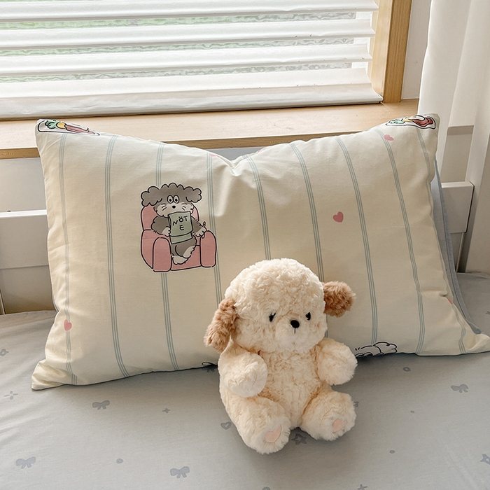 91家纺网 家纺一手货源 找家纺 慕尚家纺 2025新款全棉印花学生三件套套件 书生猫咪