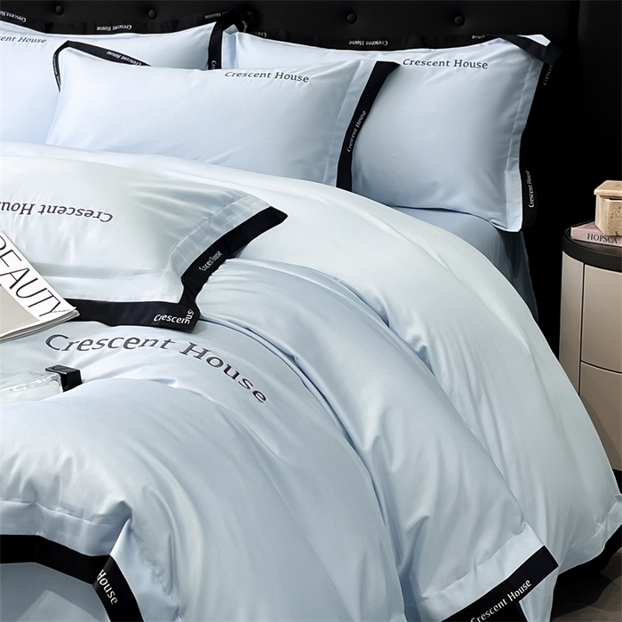 91家纺网 家纺一手货源 找家纺 笙意家纺 2025新款轻奢时尚水洗冰丝四件套-奥芬系列 奥芬-天空蓝