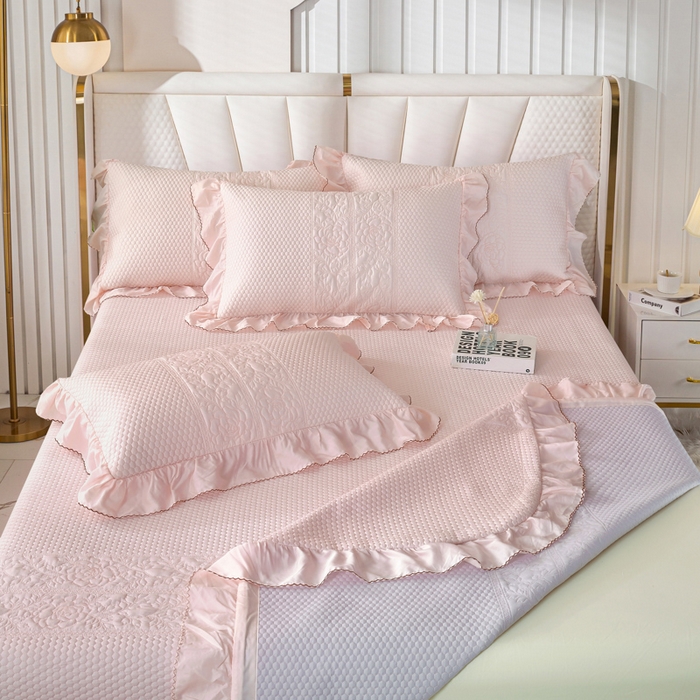 91家纺网 家纺一手货源 找家纺 OL家纺2025新款天丝床盖三件套系列-牡丹 肉桂粉