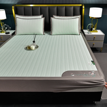 小牛席业 2025新款凉感乳胶席（床笠款）系列凉席藤席冰藤席冰丝席草席竹席乳胶席凉感豆豆席 凉感乳胶席-水绿（床笠款）