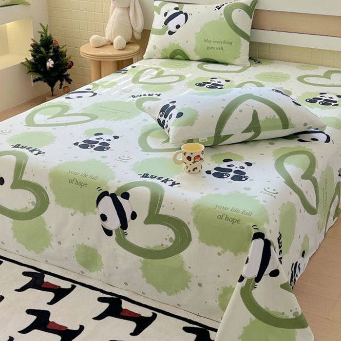 91家纺网 家纺一手货源 找家纺 ME/ERA HOME寐时代 2025新款全棉老粗布床单款三件套 全棉卡通-熊猫