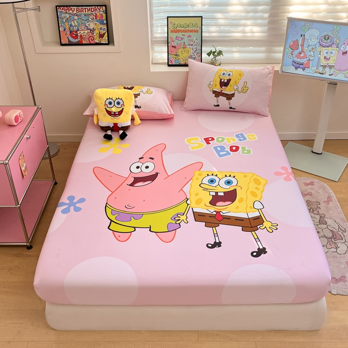 91家纺网 家纺一手货源 找家纺 金爱家2025新款全棉大版单品-床笠 棉单品-粉粉海绵宝宝