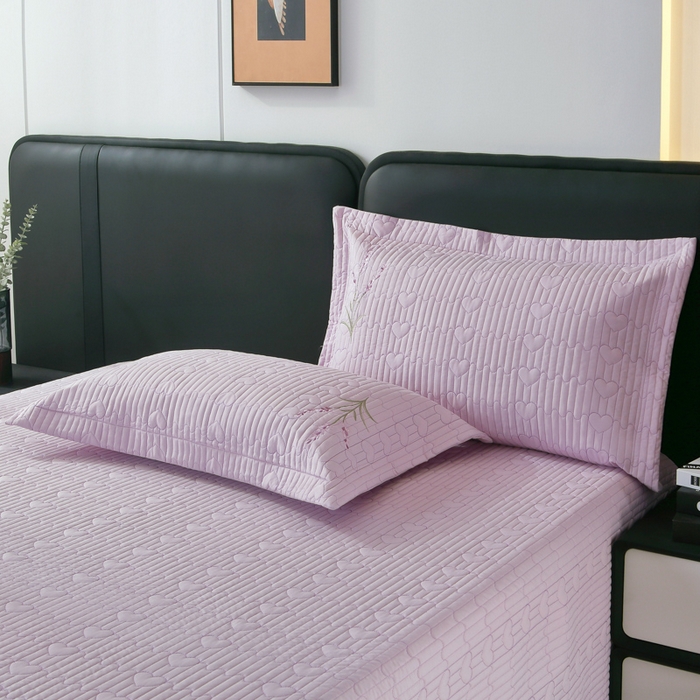 91家纺网 家纺一手货源 找家纺 OL家纺2025新款玉锦缎纯色床盖三件套-薰衣草 紫色