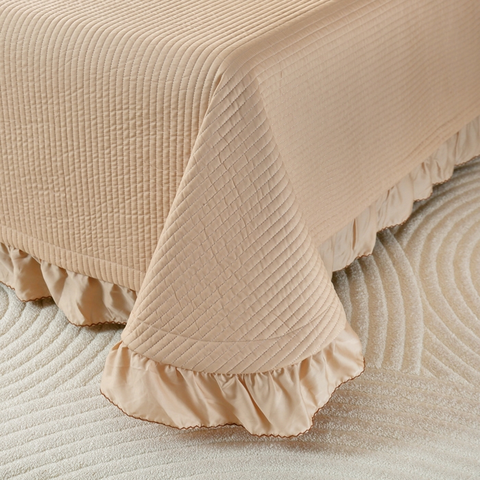 91家纺网 家纺一手货源 找家纺 OL家纺2025新款天丝床盖三件套系列-蒲公英 枣栗色