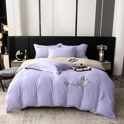 丫丫家纺 2025纯色绣花四件套 花梦-紫色+卡其