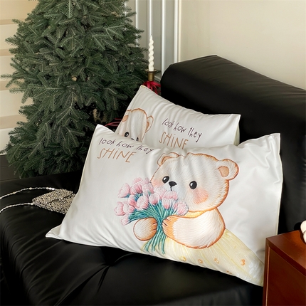 FORTWO家纺 50支全棉长绒棉卡通印花枕套-一对 小熊乖宝枕套