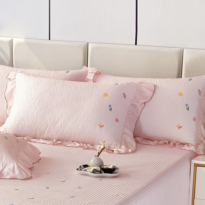 91家纺网 家纺一手货源 找家纺 OL家纺2025新款天丝床盖三件套系列-清新交响曲 肉桂粉