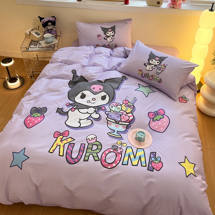 91家纺网 家纺一手货源 找家纺 蓝邻家纺 2025新款全棉大版三丽鸥四件套系列 草莓库洛米