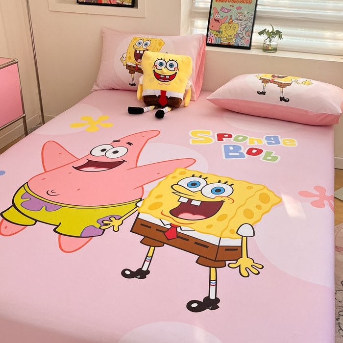 91家纺网 家纺一手货源 找家纺 金爱家2025新款全棉大版单品-床笠 棉单品-粉粉海绵宝宝