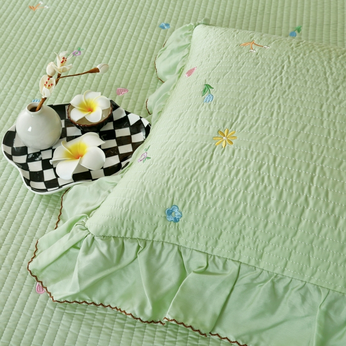 91家纺网 家纺一手货源 找家纺 OL家纺2025新款天丝床盖三件套系列-清新交响曲 苹果绿