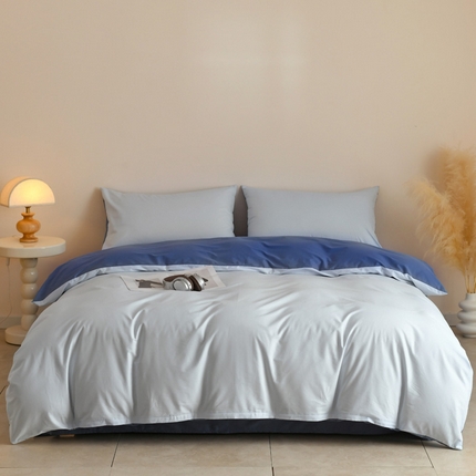 泽西家纺2025新款A类全棉双拼纯色纯棉单被套 浅蓝+深蓝