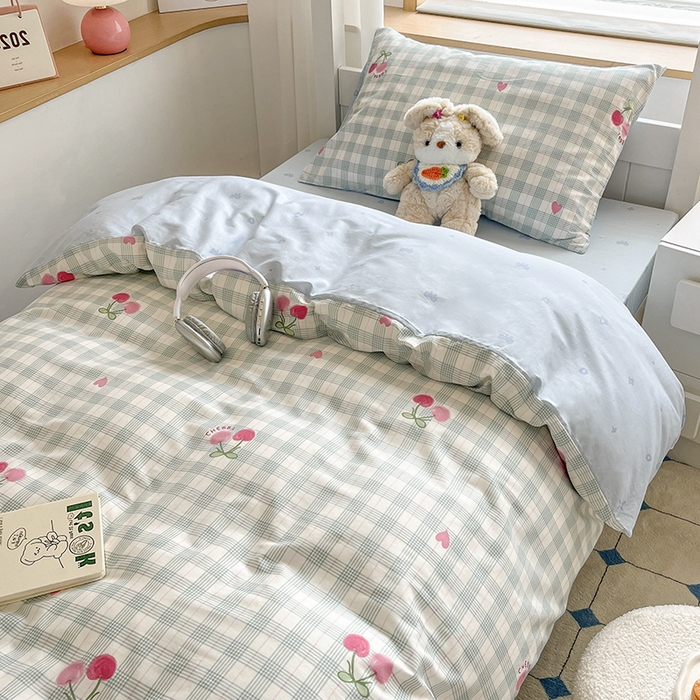 91家纺网 家纺一手货源 找家纺 慕尚家纺 2025新款全棉印花学生三件套套件 樱桃