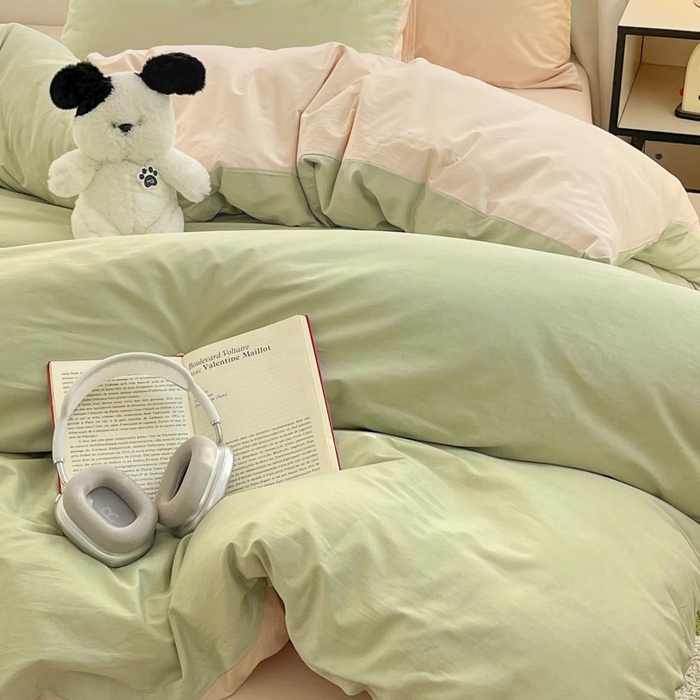 91家纺网 家纺一手货源 找家纺 泽西家纺2025新款A类全棉双拼纯色纯棉单被套 橄榄绿+奶茶