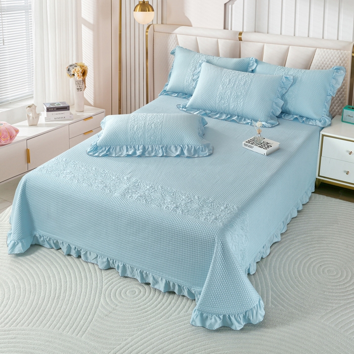 91家纺网 家纺一手货源 找家纺 OL家纺2025新款天丝床盖三件套系列-牡丹 秋波蓝