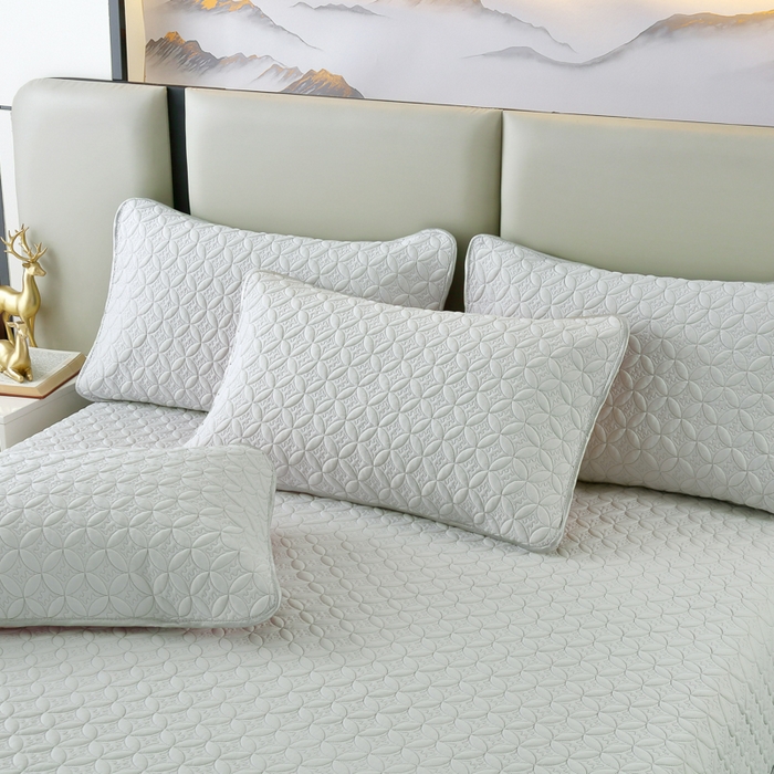 91家纺网 家纺一手货源 找家纺 OL家纺2025新款凉感丝夏被床盖款三件套 浅米灰