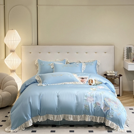 爱家（原缔乐家纺） 2025新款雪莲天丝四件套-幻蝶 幻蝶-天空兰