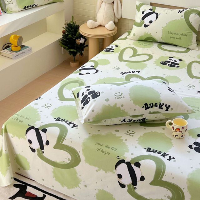 91家纺网 家纺一手货源 找家纺 ME/ERA HOME寐时代 2025新款全棉老粗布床单款三件套 全棉卡通-熊猫