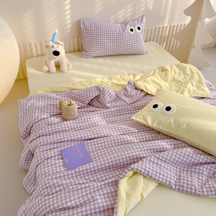 91家纺网 家纺一手货源 找家纺 老帅的工厂店 2025新款多巴胺水洗云朵棉大眼睛系列夏被四件套 麻薯