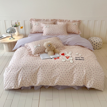 卡巴伦 床裙款-全棉卡通刺绣套件 甜心小兔