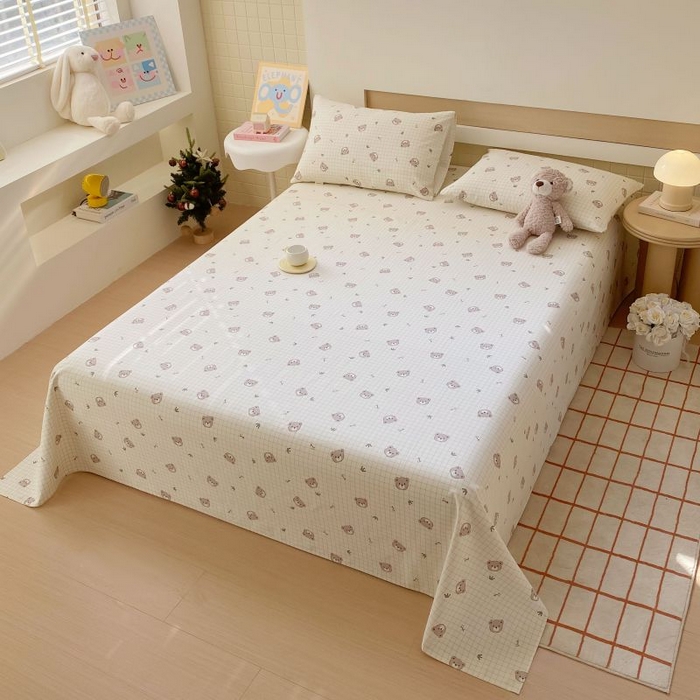 91家纺网 家纺一手货源 找家纺 ME/ERA HOME寐时代 2025新款全棉老粗布床单款三件套 全棉卡通-皇冠小熊