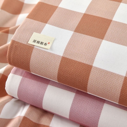 91家纺网 家纺一手货源 找家纺 ME/ERA HOME寐时代 2025新款全棉老粗布床单款三件套 全棉条格-艾格-豆沙