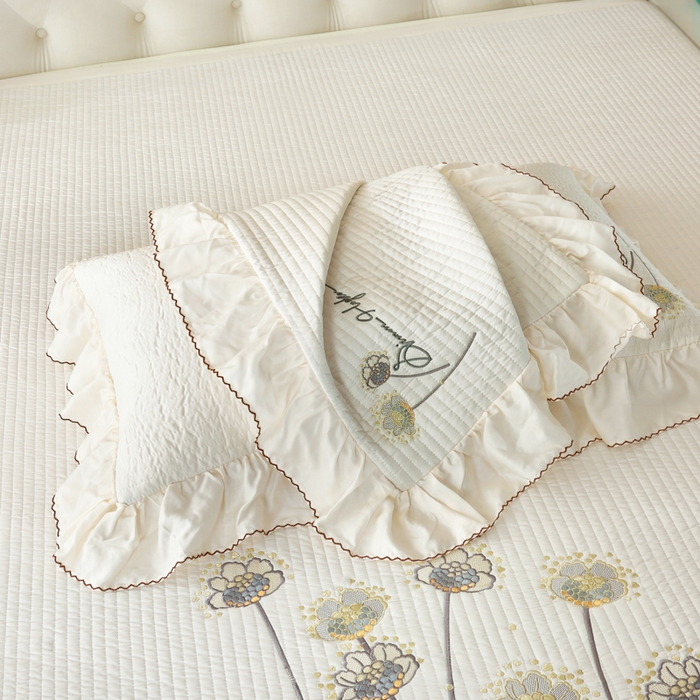 91家纺网 家纺一手货源 找家纺 OL家纺2025新款天丝床盖三件套系列-蒲公英 孔白米