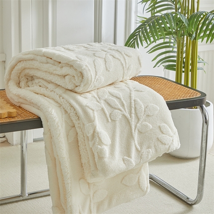 91家纺网 家纺一手货源 找家纺 温宁2025新款跨境外贸专供树叶毯 树叶-米白