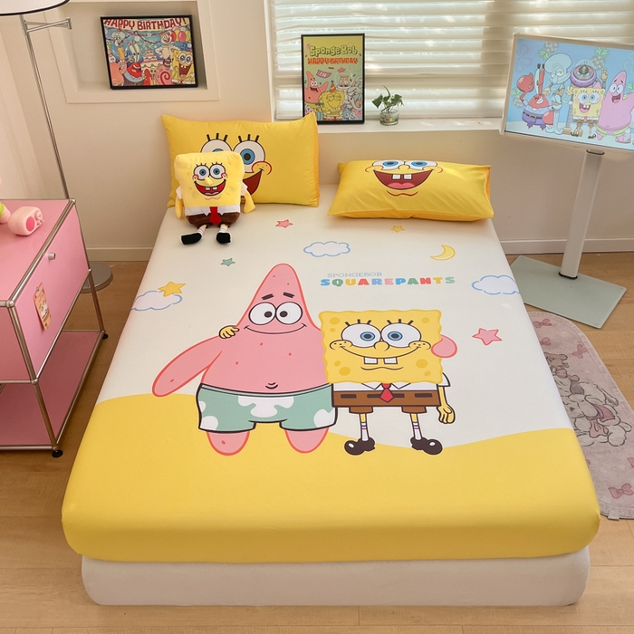 91家纺网 家纺一手货源 找家纺 金爱家2025新款全棉大版单品-床笠 棉单品-伙伴海绵宝宝