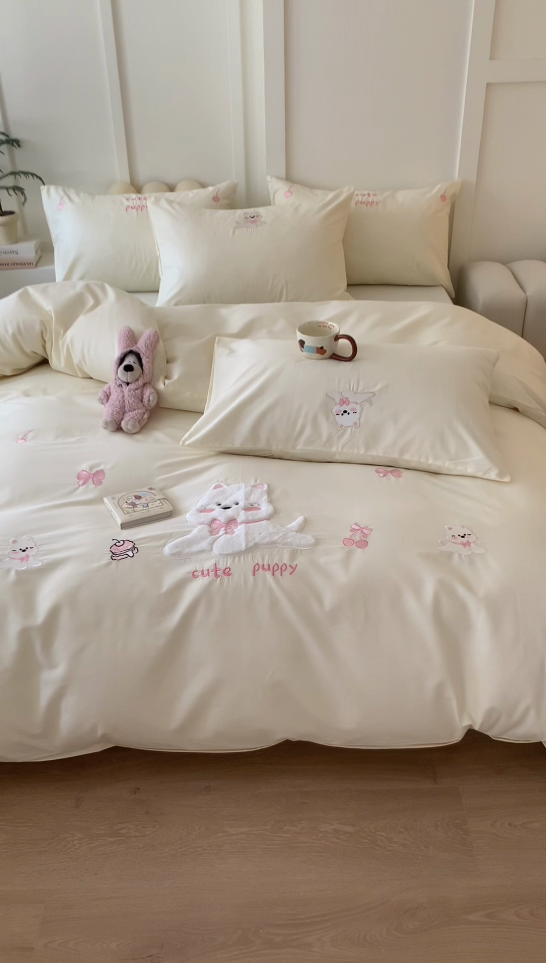 91家纺网 家纺一手货源 找家纺 蜜柚2025新款全棉纯棉贴布绣四件套 西高地-奶白